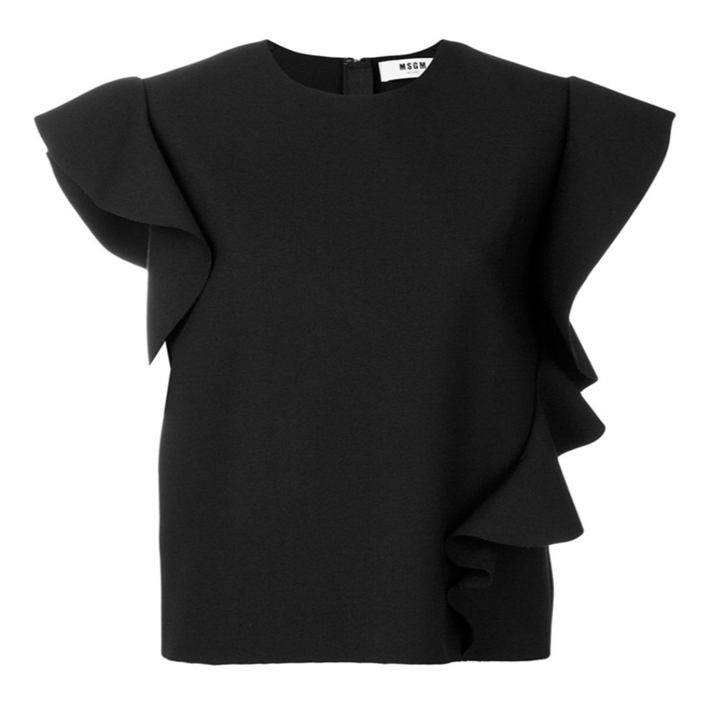 MSGM Milano black flounced ruffle side crepe tank top 42 (US 8)